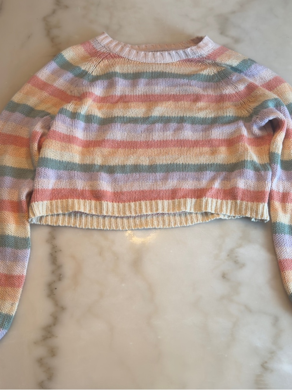 American Eagle Outfitters Pastel Striped Cropped Crewneck Sweater